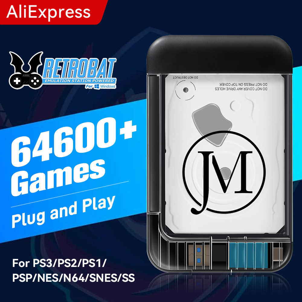 Retro Gaming Emulator Pc - Retrobat 500 GB Gaming-Festplatte mit 64000+Spielen