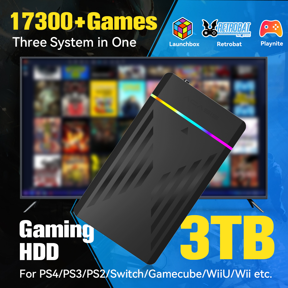 Retro Gaming Ps3 - 3 TB tragbare Gaming-HDD-LaunchBox/Retrobat/Playnite-Retro-Spielekonsole mit 17300+